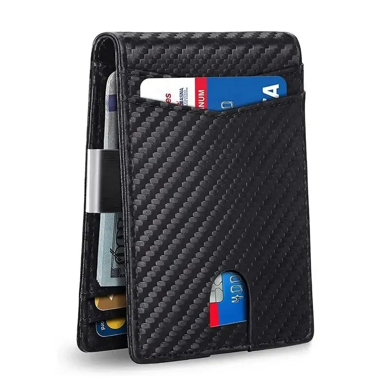 Rfid Carbon Fiber Card Holder Wallets Men Business Small Slim Mini Money Bag Bifold Leather Wallets for Men Male Luxury Vallet