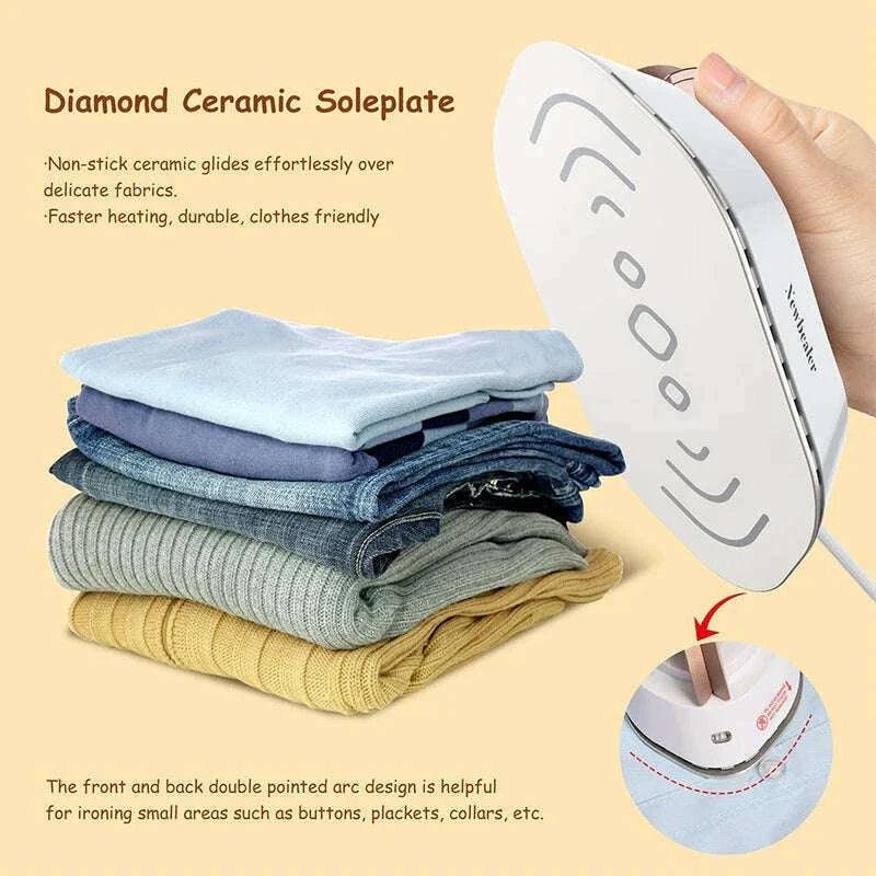 Handheld Mini Electric Dry Iron 120V/220V Dual-voltage 30S Heat Non-steam Garment Irons for Clothes Portable Lightweight Travel