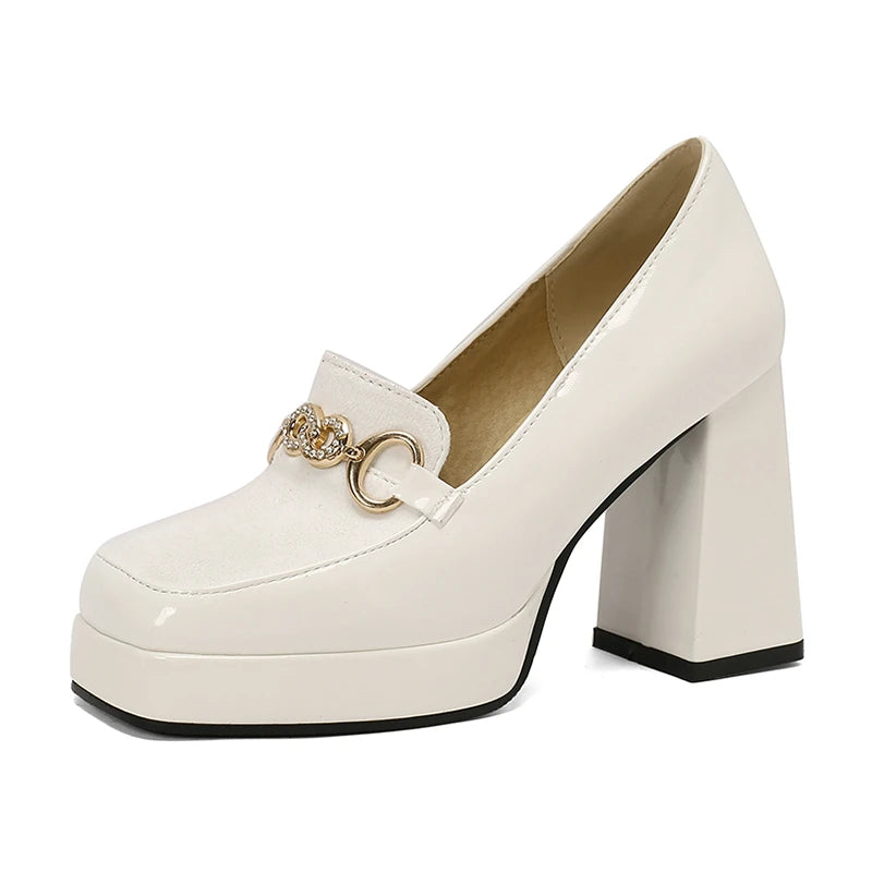 Extra Big Size 49 50 Bright Yellow Metal Crystal Chain Woman's Pumps Spring Fall Shoes Slip-on Loafers Platform Block High Heels