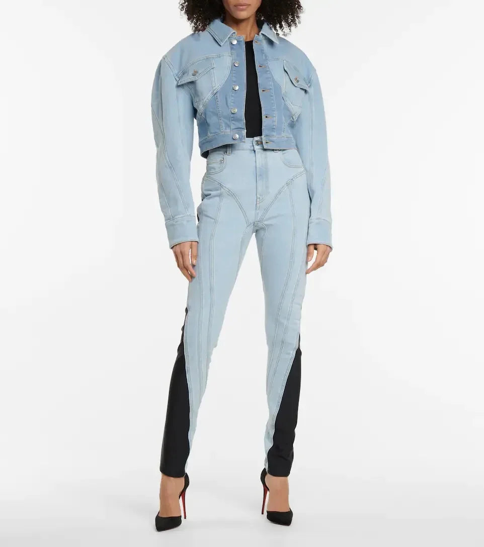 Patchwork Colorblock Women's Jeans High Waist Slim Casual Straight Denim Pencil Pants Female Fashion | Kimlud Mid Range Pants