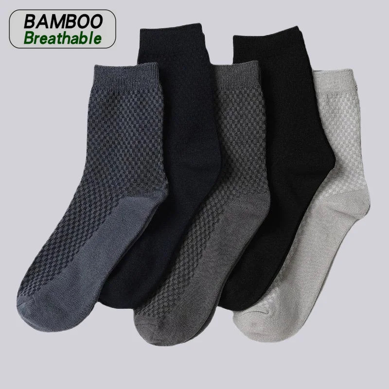 5 Pairs Men Bamboo Fiber Crew Socks Man High Quality Summer Winter Business Breathable Black Male Dress Ankle Socks |...
