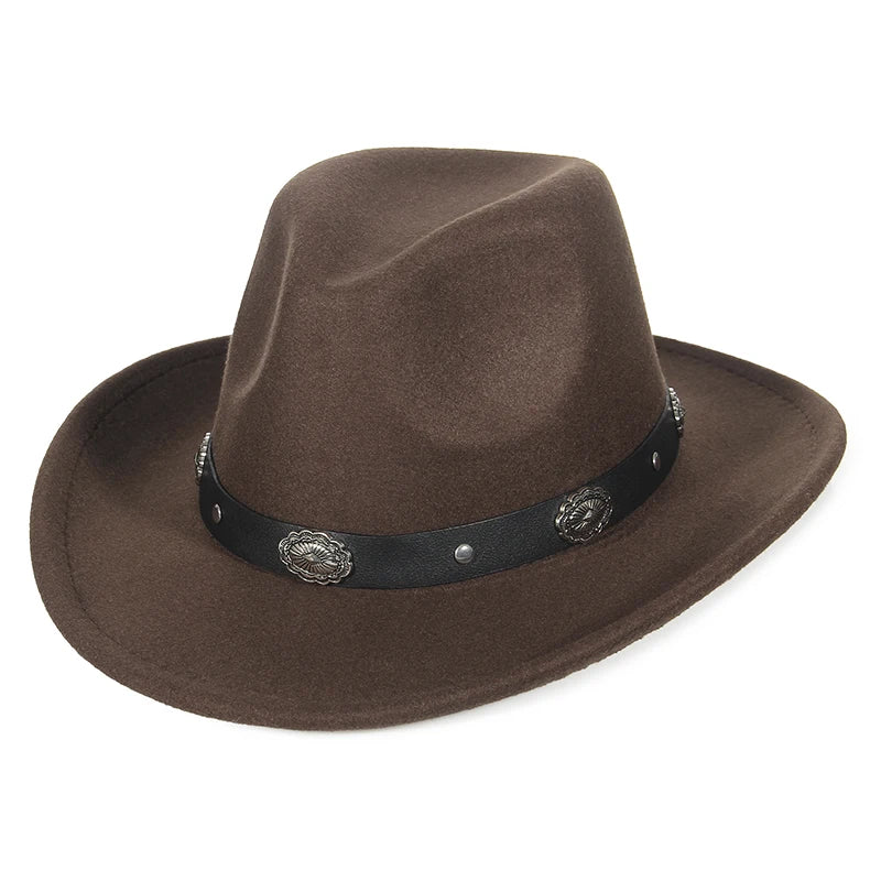 Autumn Winter Western Cowboy Hat for Men Women Wide Brim Fedora Jazz Hats Cowgirl Hat with Belt | Kimlud Outdoor Mid...
