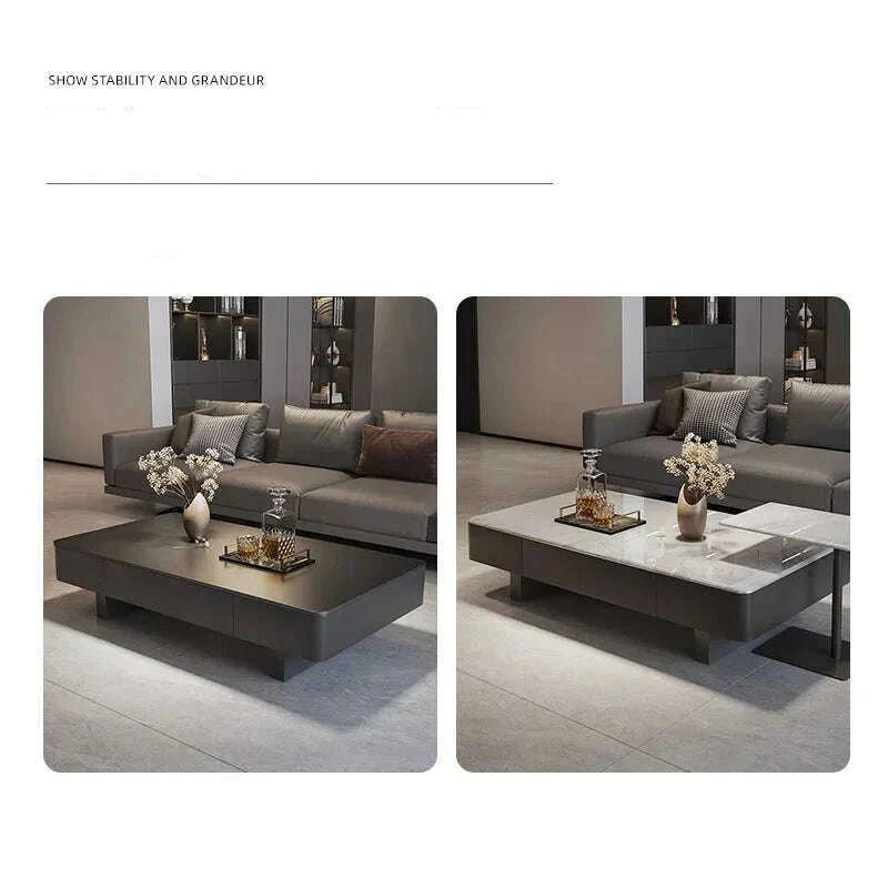 Italian coffee living room home new light luxury high-end black rectangular simple small apartment rock slab coffee table