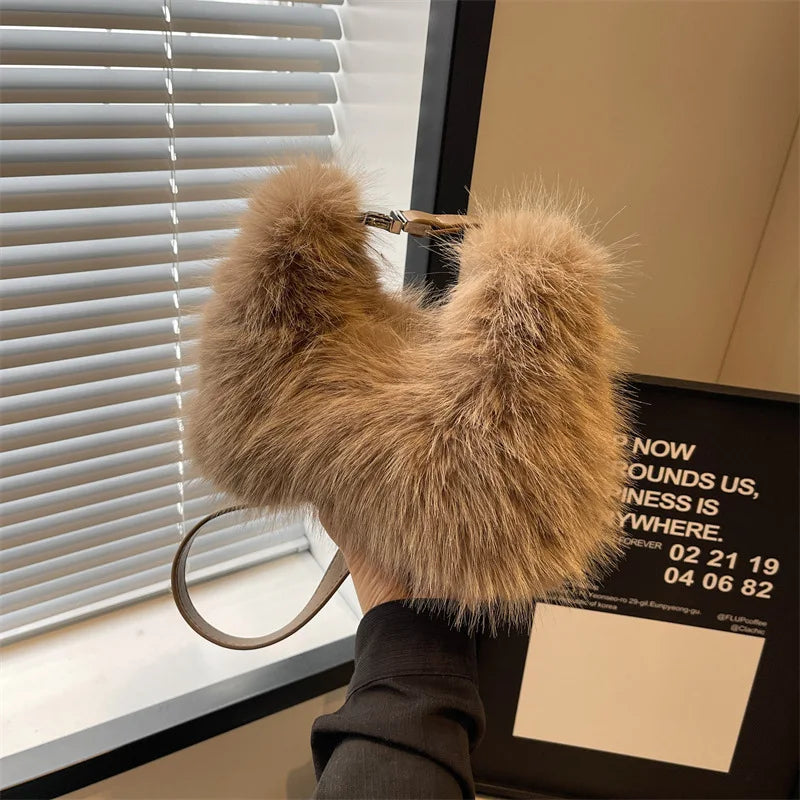 크로스백 여성 가방 2023 New Winter Trend Solid Color Plush Warm Fluffy Crossbody Bag Imitation Fox Hair Shoulder Bag Designer Handbag