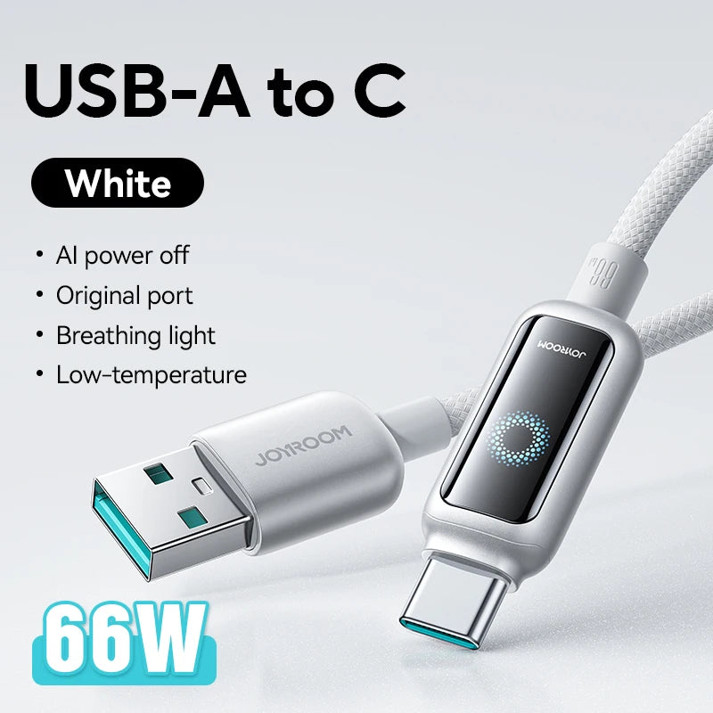 Joyroom 100W USB C Cable Automatic Power Off Fast Charge Type C Cable For iPhone 16 15 Pro Max Xiaomi Sumsang Huawei