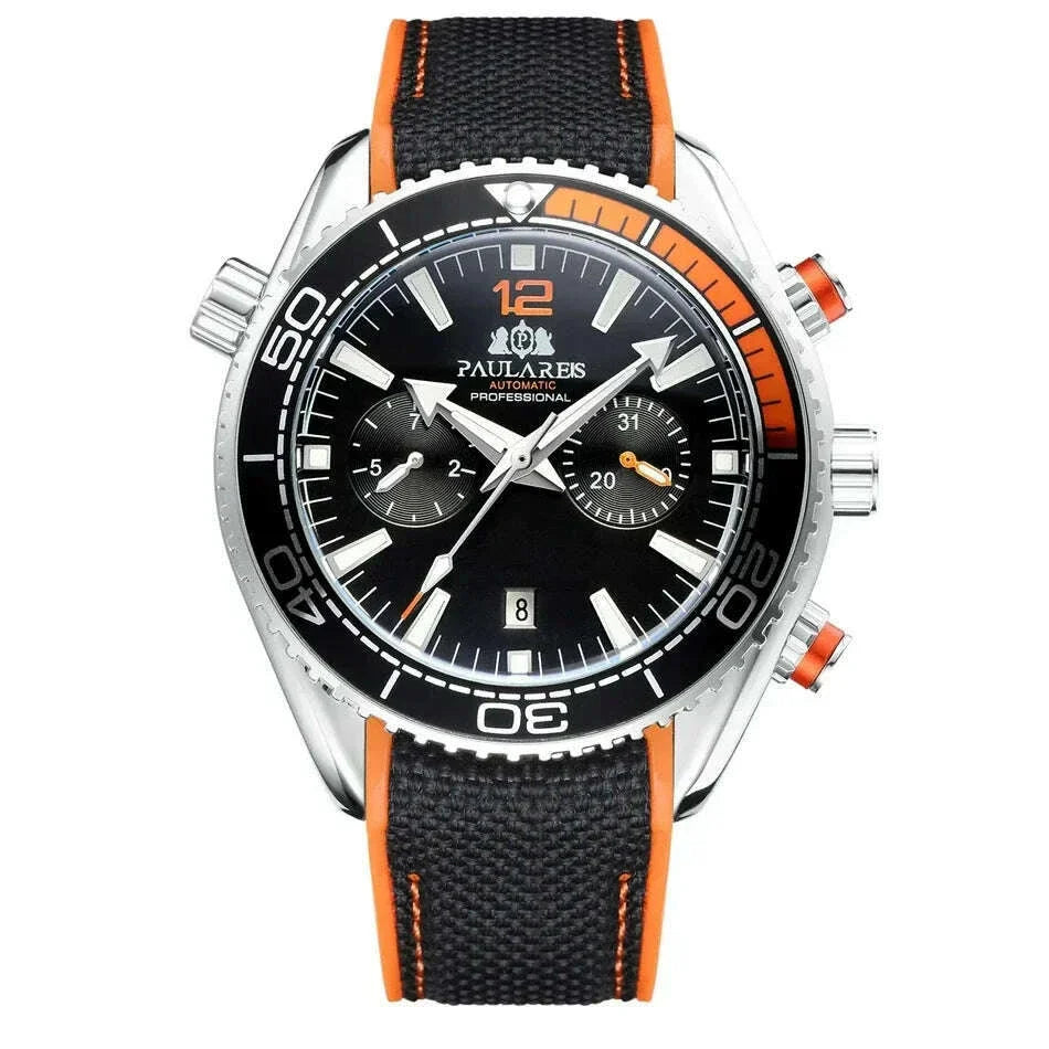Automatic Watch for Men Mechanical Canvas Rubber Strap Orange Blue Red Multifunction Date Month Reloj Hombre Baratos
