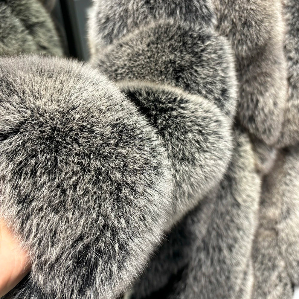 YOLOAgain 2025 Winter Warm Luxury Real Fox Fur Coat Women Pink Fox Fur Jacket Long