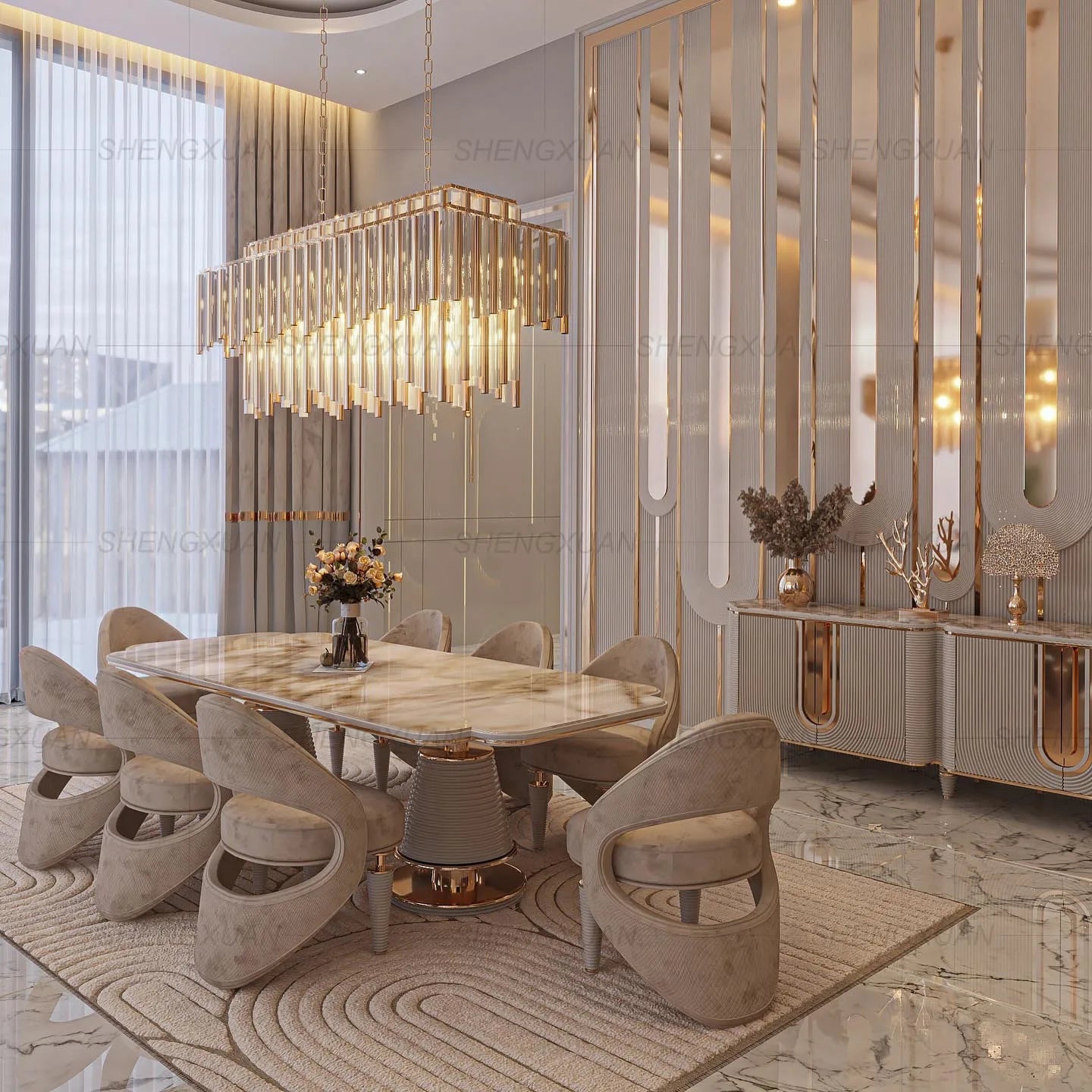 Hot Sale Manufacturer Factory Price Customization Luxury Design Dining Room Furniture Marble High End Dining Table Set |...