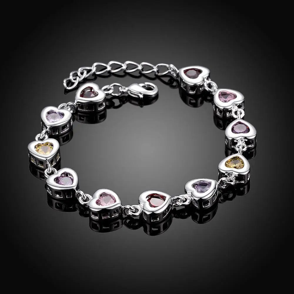 Elegant Charm Heart Bracelets Chain Beautiful Crystal Stone Drop Jewelry Silver Color Fashion For Women Wedding Lady...
