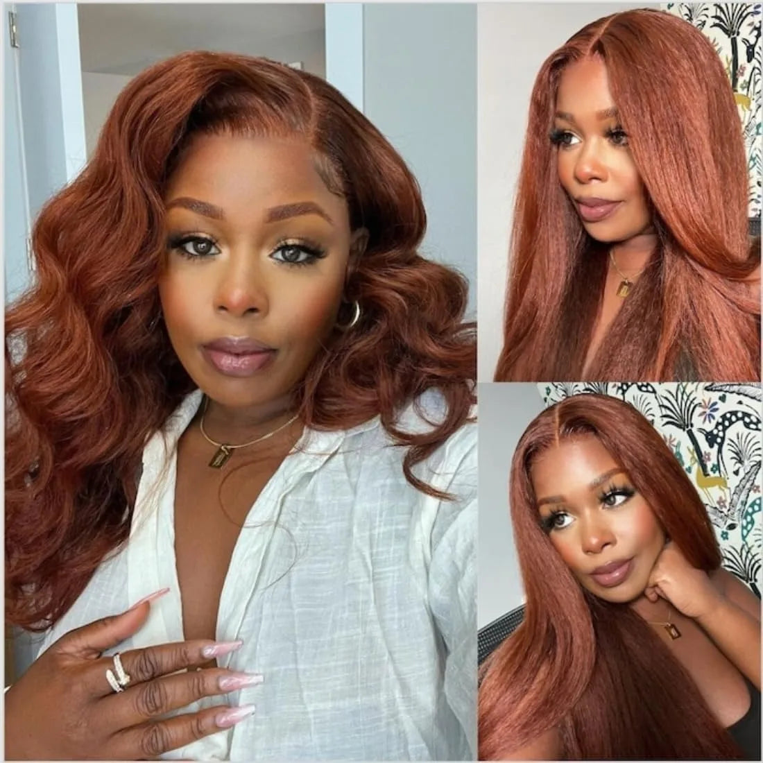 13X4 Reddish Brown Kinky Straight Lace Frontal Wig Human Hair Auburn Copper Yaki Straight 4x4 Transparent Lace Closure...