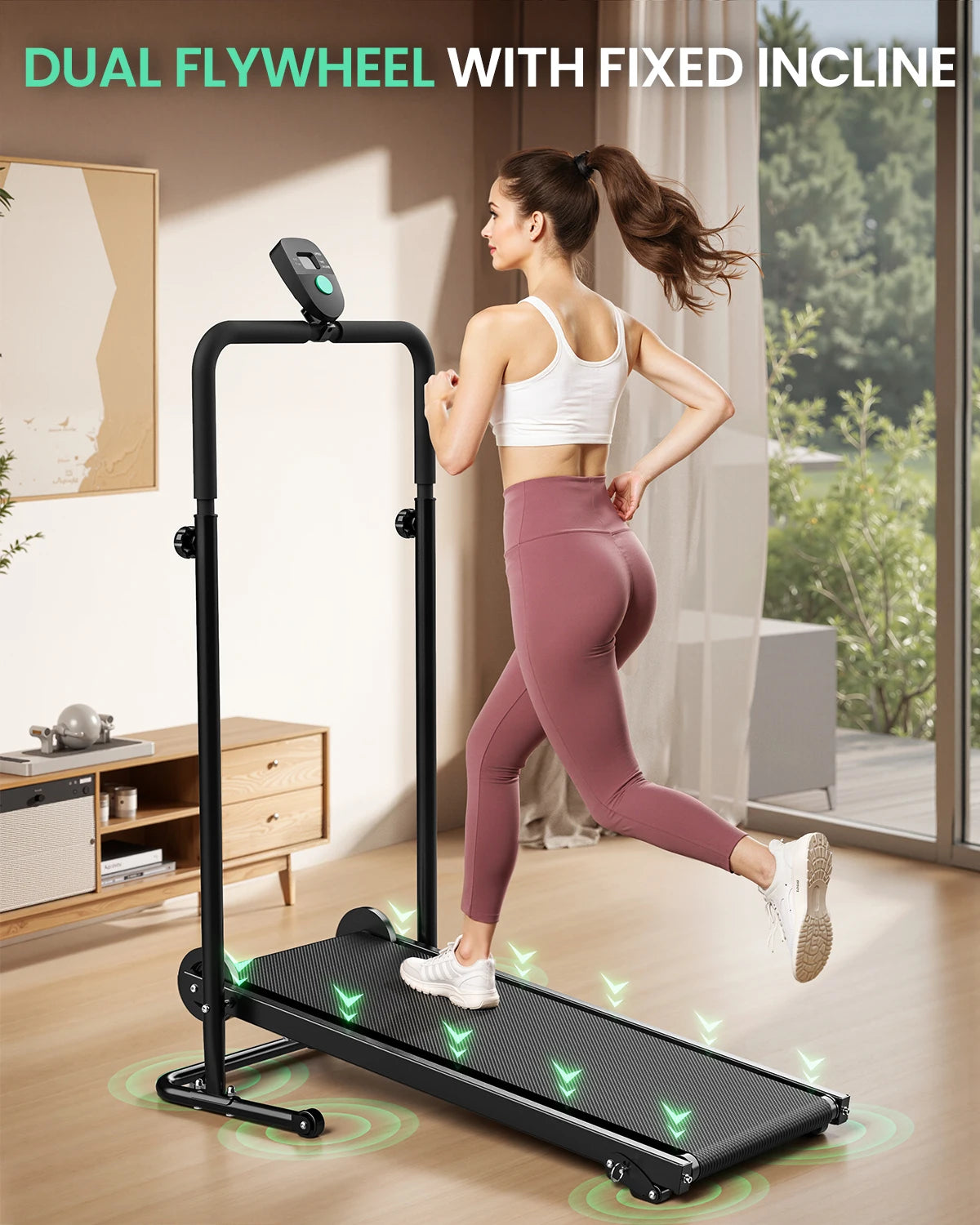 Non-Electric Treadmill with Dual Flywheel & Fixed Incline - Motorless Treadmill with LCD Monitor,Non-Slip Belt,for Home/Gym Use - Kimlud