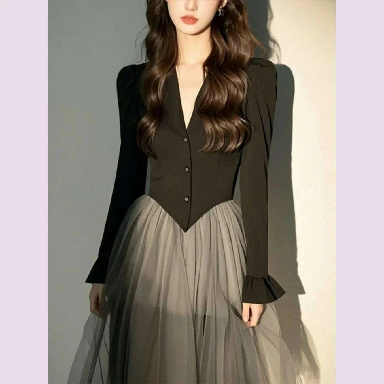 Neploe Celebrity Advanced Fashion Luxury Dress Patchwork Mesh Elegant Vintage Women Vestidos 2025 New Flare Sleeve Minority Robe