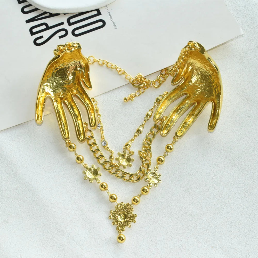 Exaggerated Metal Alloy Hand Charms Choker Necklace for Women Fashion Jewelry Gorgeous Evening Dress Statement Accessory...