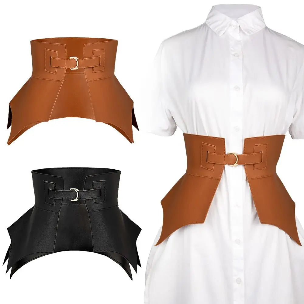 Black Brown Irregular Pu Leather Long Wide Belt Punk Style Women Fashion Autumn Winter Waistband Corset Belt | Kimlud...