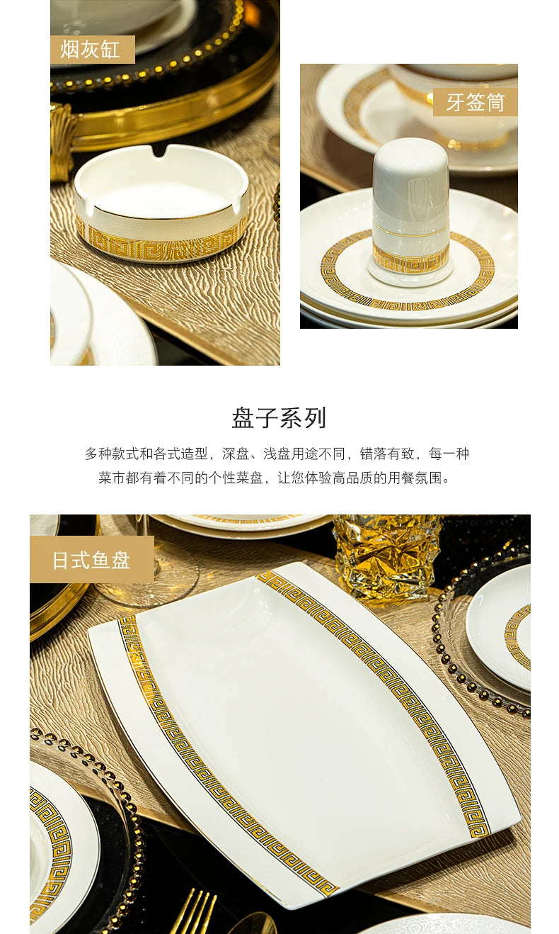 Fine Bone China Dinnerware Sets Home Kitchen Luxury Guests Wedding Tableware Set Gold Plates Jogo De Jantar Dinnerware Sets