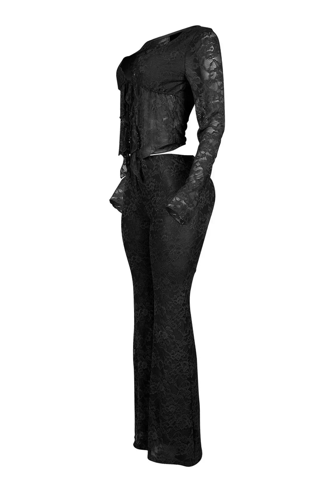 2026 Women's Set Long Sleeve Lace See Through Shirt + Long Pants Street Evening Sexy Two 2Piece Sets Outfits Tracksuit |...