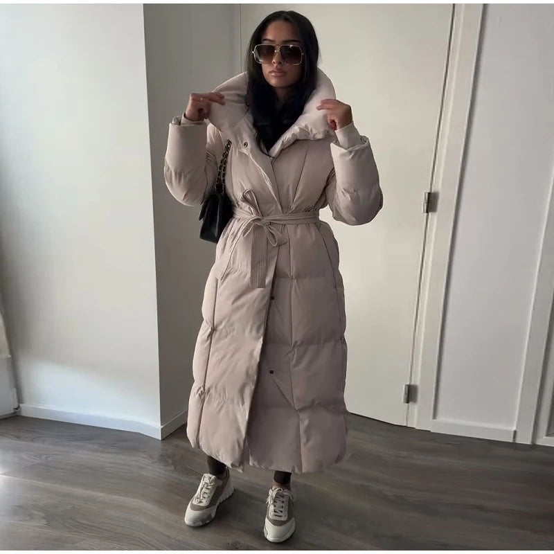 Hooded Lace up Long Jacket Woman Solid Color Zipper Long Sleeve Loose Coats Versatile Warm Minimalist Women's New Winter Jackets