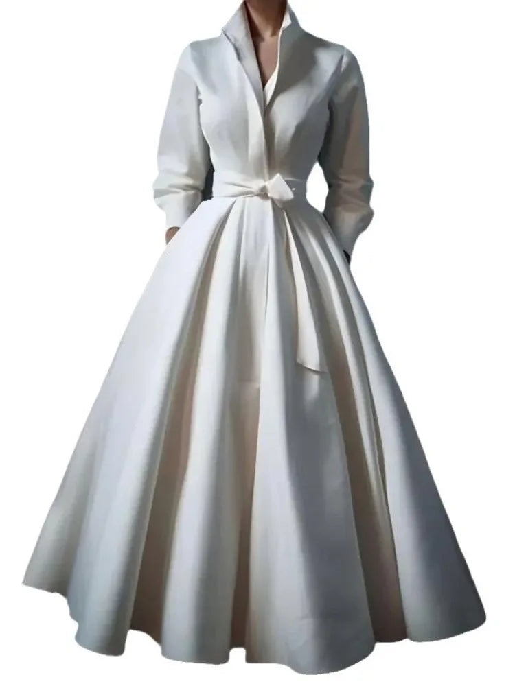 Eshin Stand Collar Long Sleeve Loose High Waist With Belt Dresses For Women 2025 Spring Fashion Female New Dress TH8734