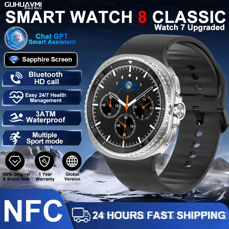 46mm Watch 8 Ultra Classic GPS Compass NFC SmartWatch Men AMOLEDS Rotating Dial BT Call 3ATM Waterproof Watch7 Upgraded Watches