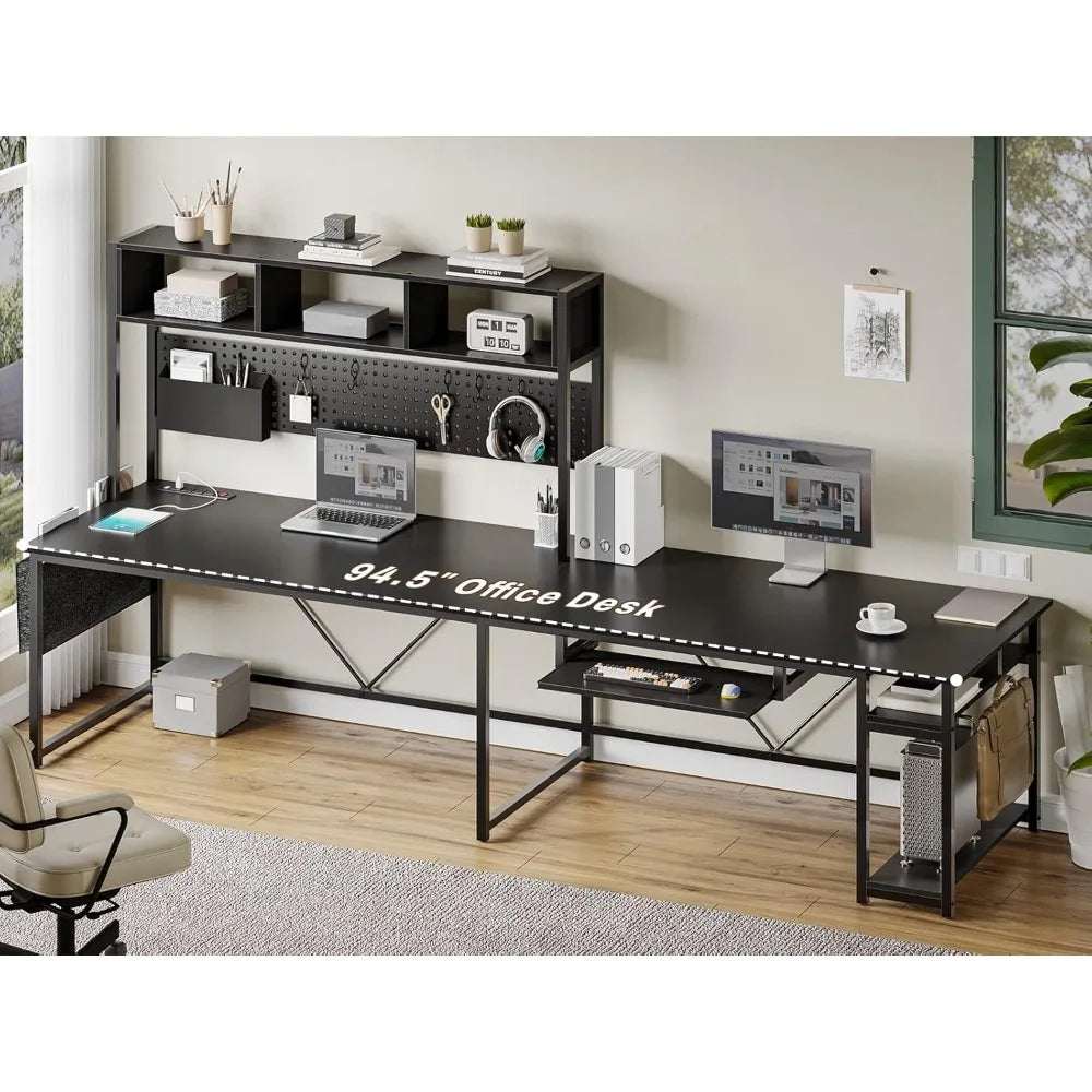 L Shaped Gaming Desk with Power Outlet LED Lights Keyboard Tray Pegboard Storage Bag Reversible Computer Desk for Home Office