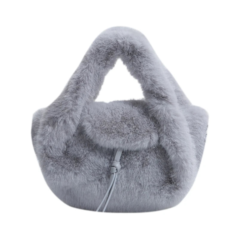 Cute Tan Faux Fur Top Handle Bag 2-in-1 Crossbody Bag Winter Warm Casual Handbag Ideal for Dating Shopping Outings for Women