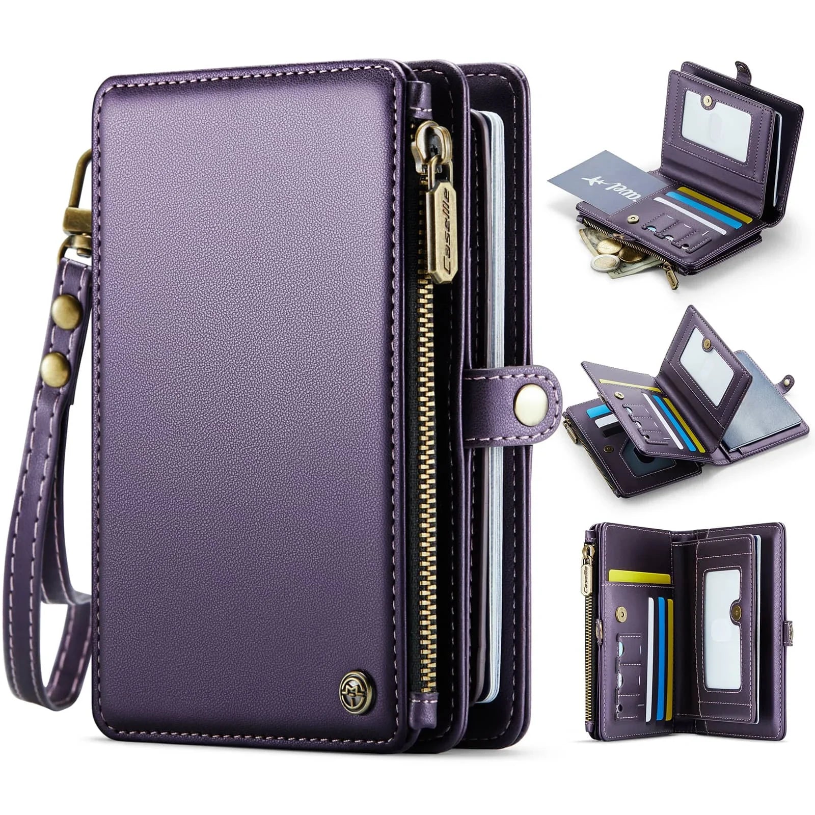 Passport Holder for Travel, Passport Case Wallet With Strap Wristlet and Zipper Wallet for Men Women Gold | Kimlud Mid...
