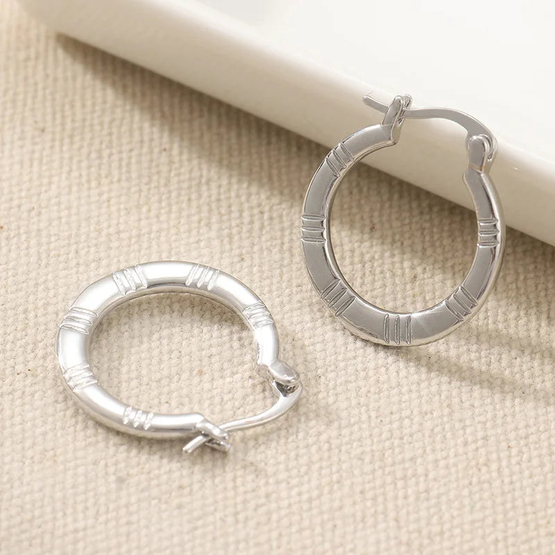 Vintage Silver Color Hoops Earrings Woman Circle Carving Party Daily Wear - Kimlud