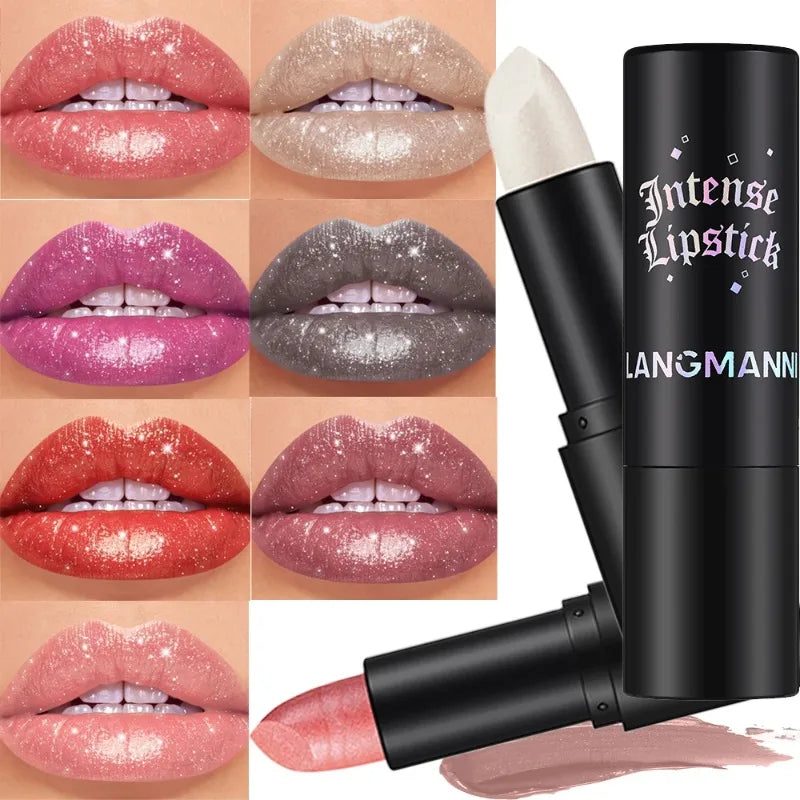 Nude Gray Metallic Lipstick Glitter Diamond Waterproof Long-Lasting Lip Gloss High Pigment Shiny Sparkling Pearl Lip Tint Makeup - Kimlud