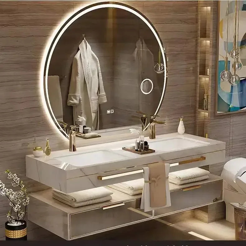 Modern Slate Bathroom Cabinet with Smart Mirror Ceramic Double Washbasin Bathroom Vanity Cabinets Under Sink Bathroom Furniture - Kimlud