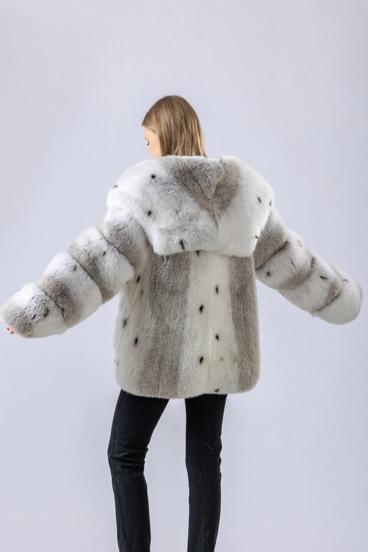 Sweet real fox fur coat with big turn down collar lynx color overcoat thick warm soft jacket length 64 cm 250461