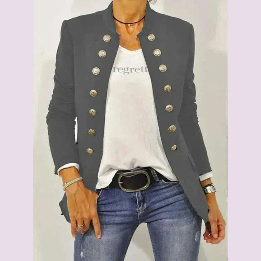 Women's Solid Color Stand Up Collar Cardigan Button Decoration Casual Jacket Autumn/winter 2024 Autumn