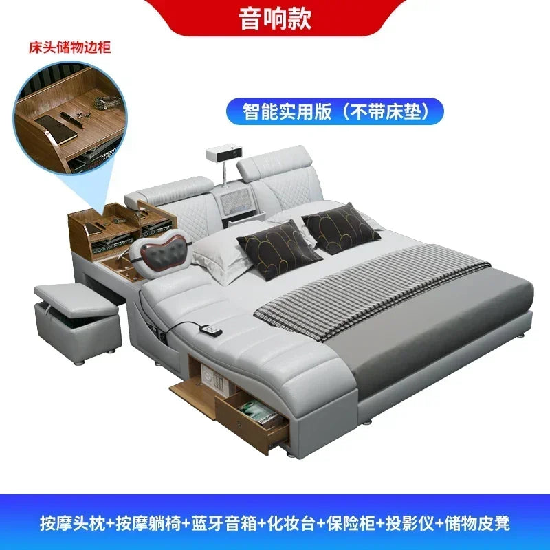 Budget-friendly Multifunctional massage tatami leather bed double modern simple wedding with projector smart Bedroom Furniture