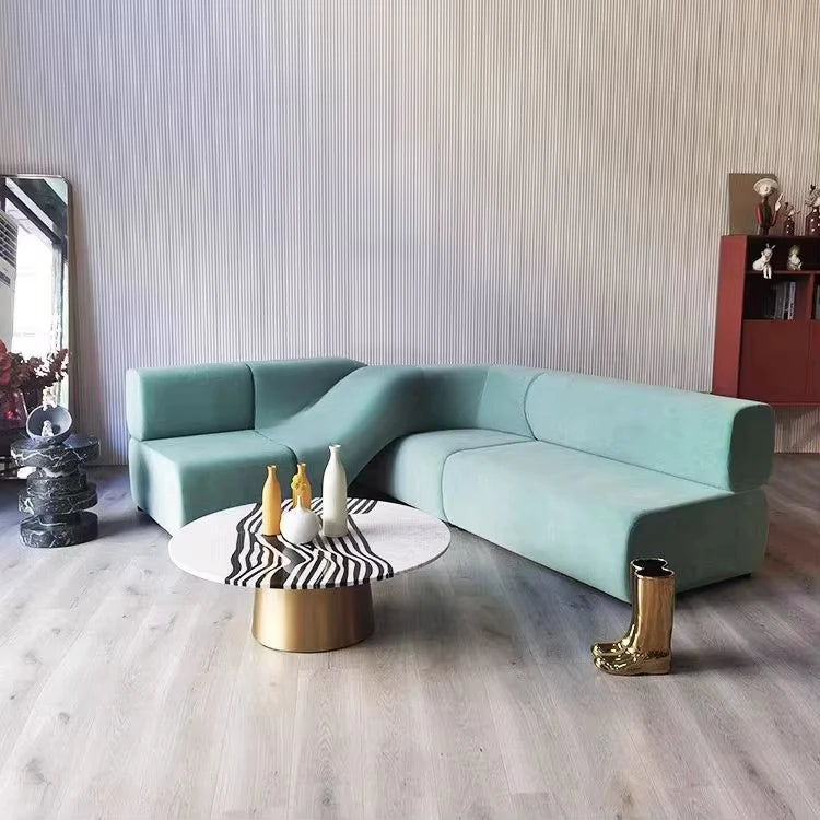 A Nordic simple cream swan flannel soft bag L-shaped solid wood sofa outdoor living room home lobby reception set