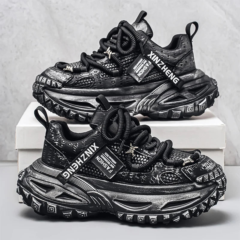 Chunky Sneakers Mens Original Designer Sports Shoes Fashion Casual Leather Fabric Breathable Height Increased Platform Gym Shoes