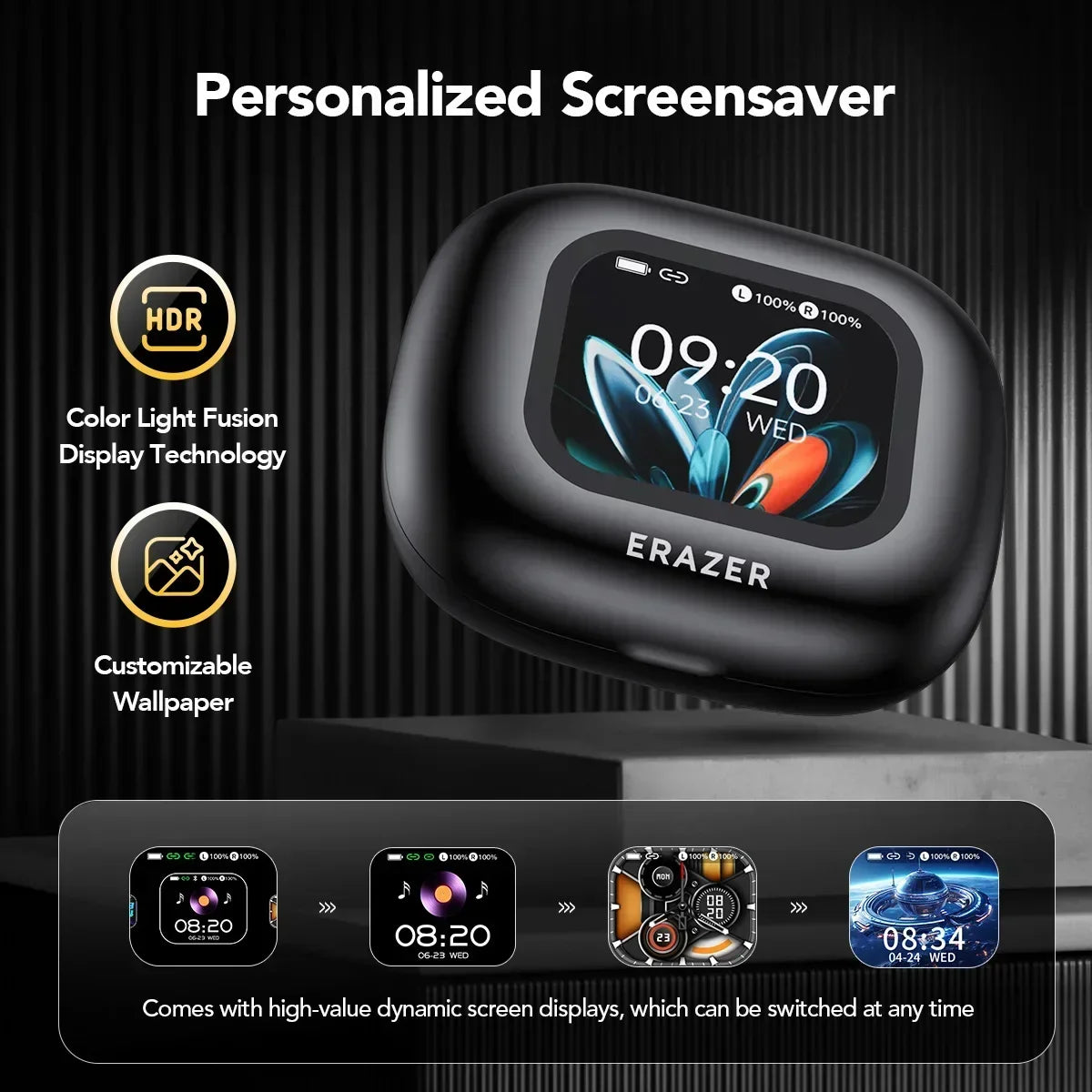 HTC NE27 Wireless Headphones Bluetooth 5.4 AI Translator Earbuds Glowing Earhook Upgraded LCD Touchscreen ENC Noise Reduction