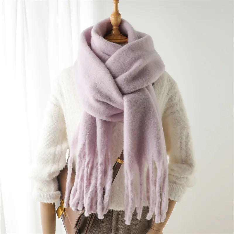 2025 Women Scarf Winter Warm Thick Shawl Wraps Fashion Solid Color Pashmina Scarves Long Tassel Hijab Stoles Bufanda Cashmere - Kimlud