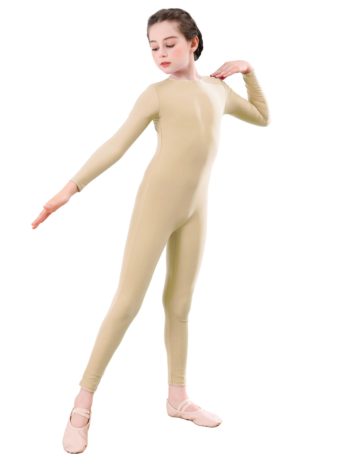 AOYLISEY Girls Black Long Sleeve Unitard Boys Gymnast Bodysuit Spandex Full Body Kids Jumpsuit Scoop Neck Dance Costumes