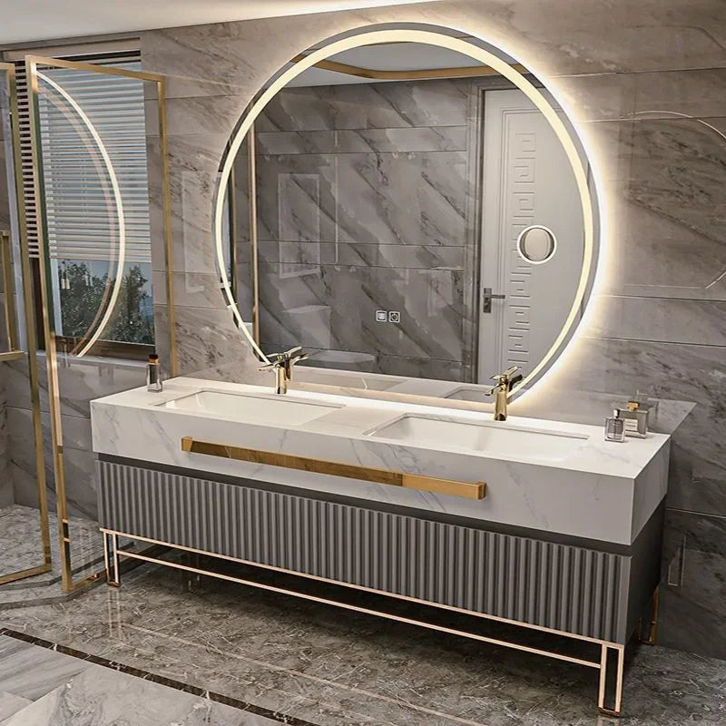 O Single/Double Sink Bathrooms Vanity Luxury Bathroom Cabinet Combination Rock Slab Smart LED Light Cabinet Bathroom...
