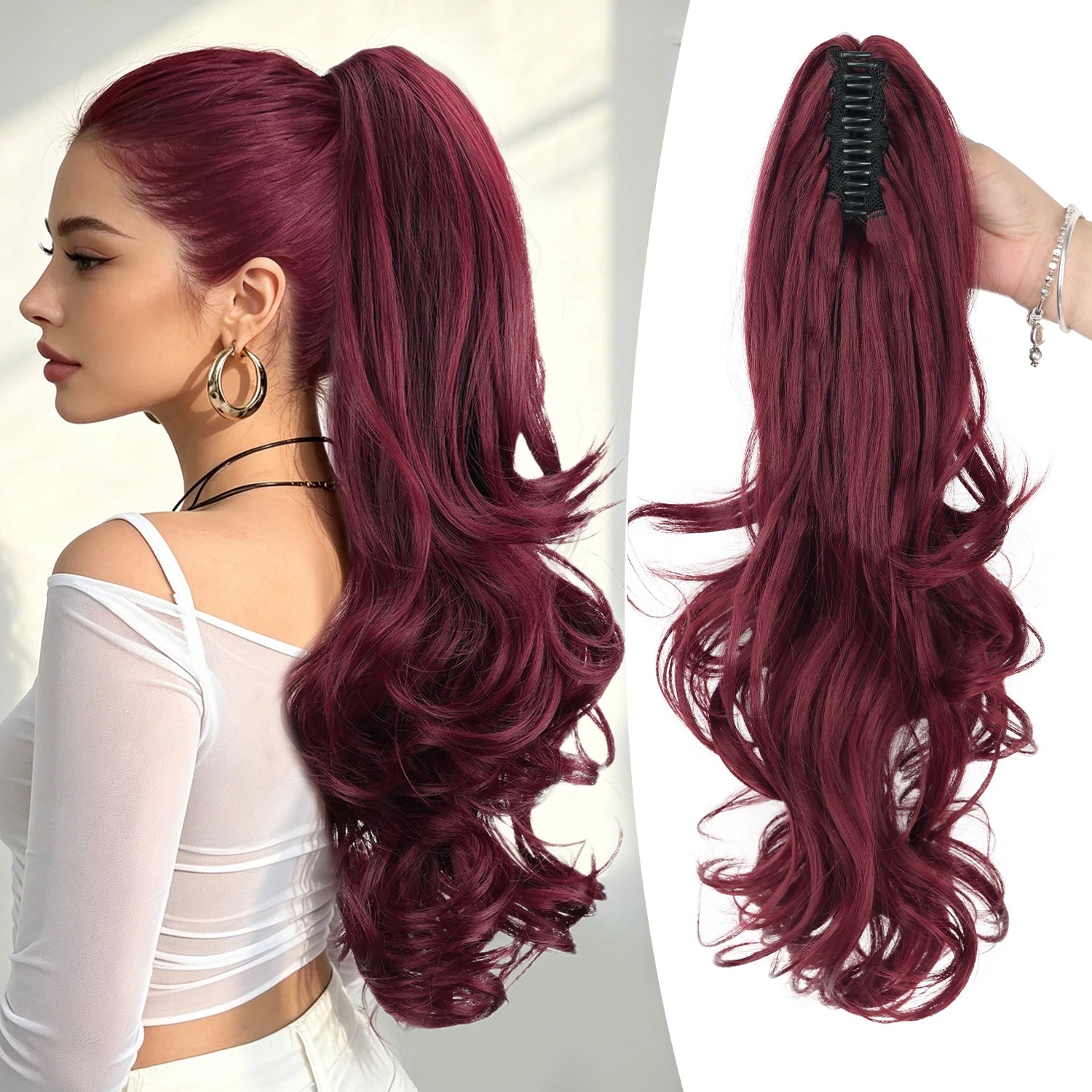 Synthetic Claw Ponytail Extensions 20inch Wavy Clip Claw Ponytail Hair for Women Ladies Daily Party Holiday | Kimlud Mid...