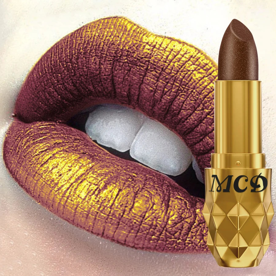 5 colors pearlescent metallic lipstick bold& intense glitter shinny lip tint long lasting lip senior matte lip makeup gifts