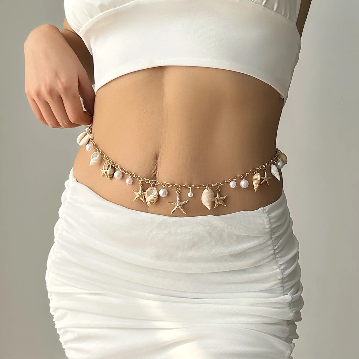 Bohemia Imitation pearl Waist Belly Chain Starfish Pendant For Women Fashion Summer Beach Waistband Bikini Beads Jewelry - Kimlud