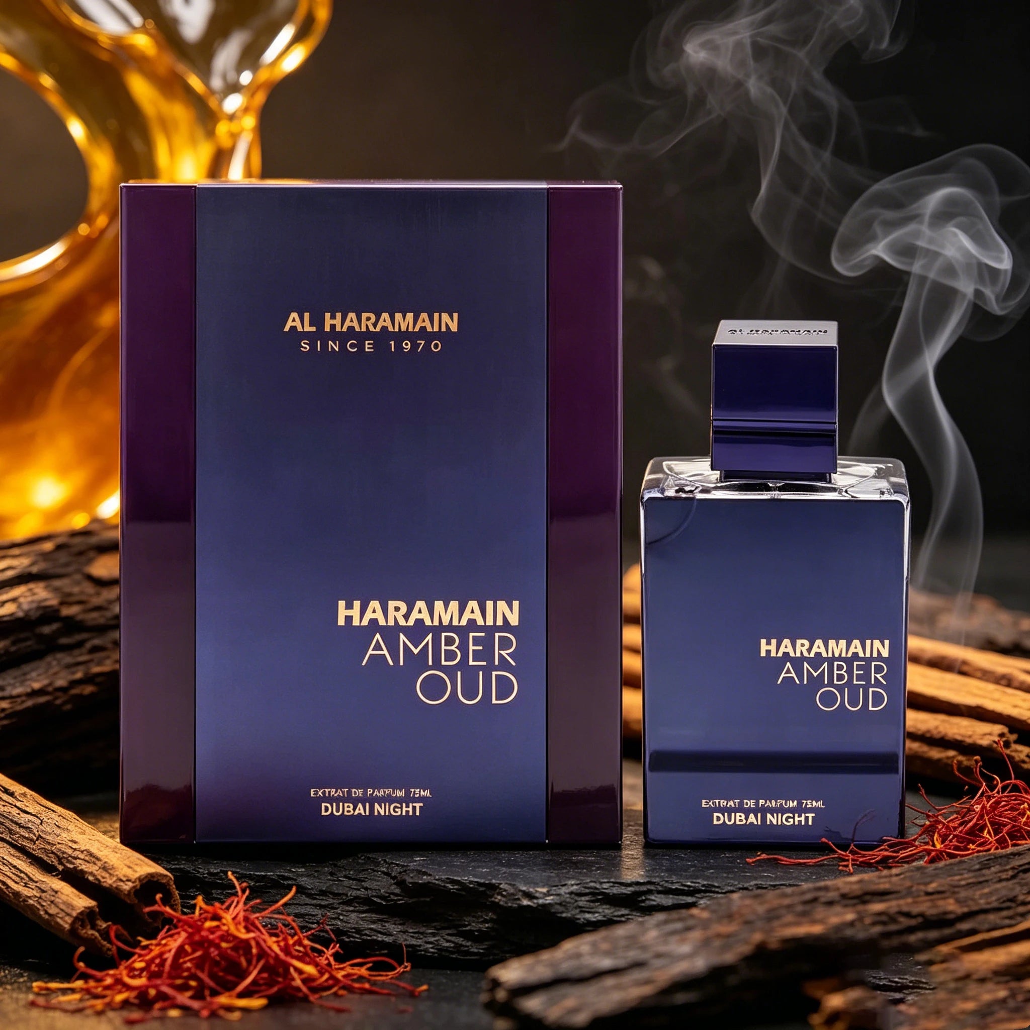 Al Haramain Amber Oud , The deep purple bottle captures the Dubai night sky, with saffron and amber interweaving warmth, ebony and sandalwood blending mysteriously, creating the luxurious and elegant night fragrance of the de - Kimlud
