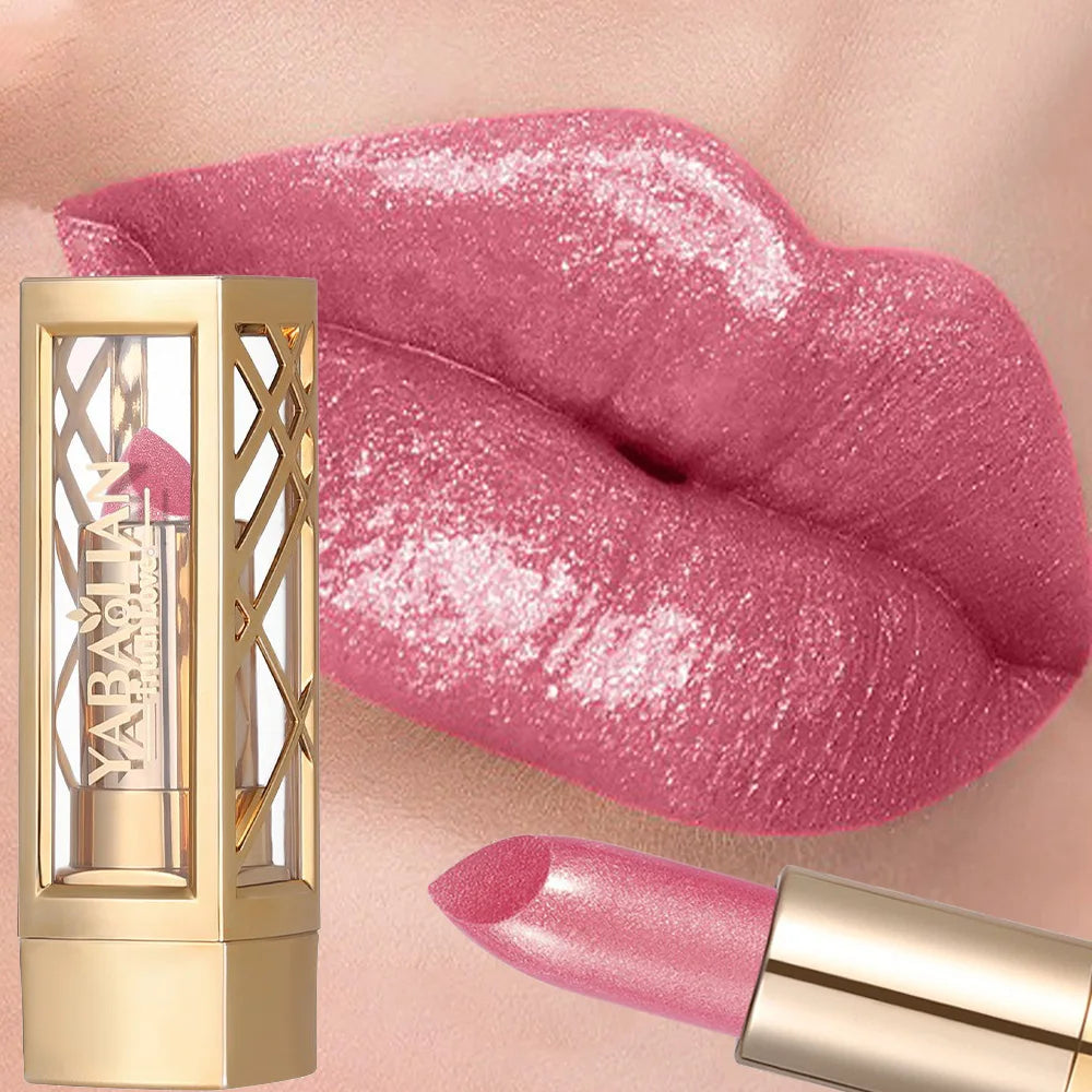 12 Color Gold Tube Lipstick Matte Pearlescent Glitter Velvet Lipsticks Shiny Red Brown Waterproof Lasting Solid Lip Gloss Makeup