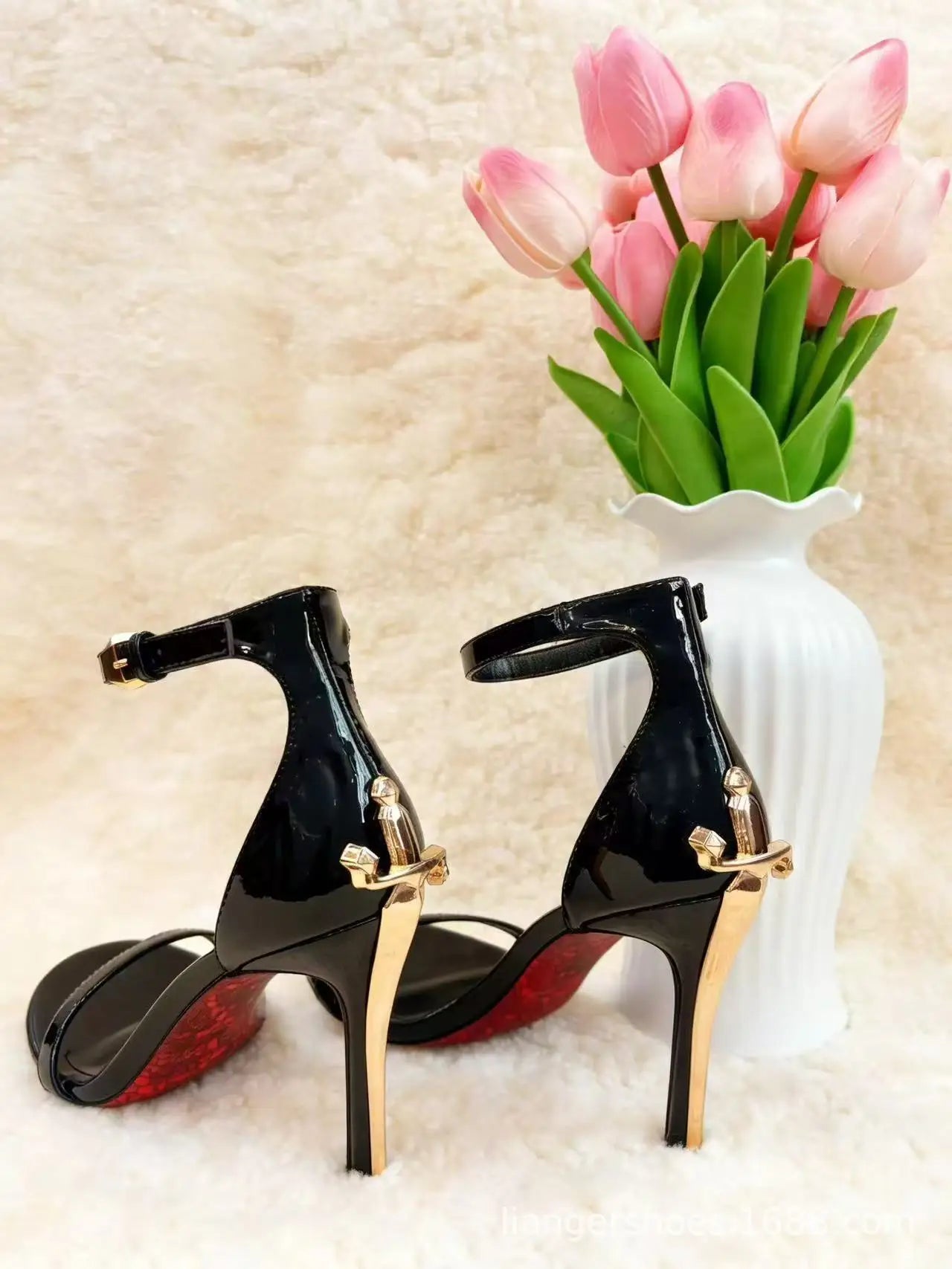 Red Sole Blade High Heels 2026 New One-Strap Open-Toe Cane Black High Heel Sandals Women Summer Sexy Style Synthetic...