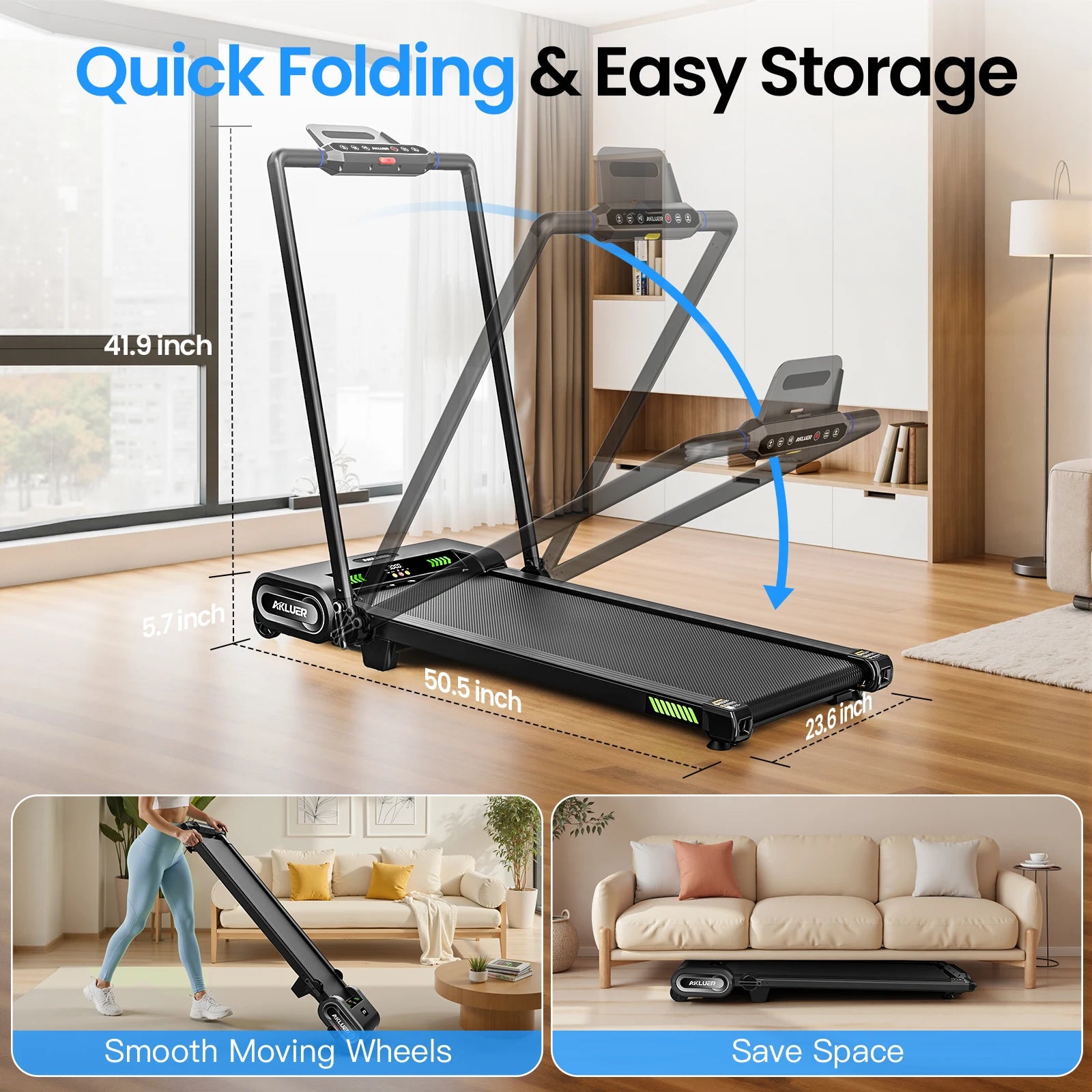 AKLUER Walking Pad Treadmill with Auto Incline, 6 in 1 Under Desk Treadmill, 2.5HP 6-Level Incline for Home with 330LBS...