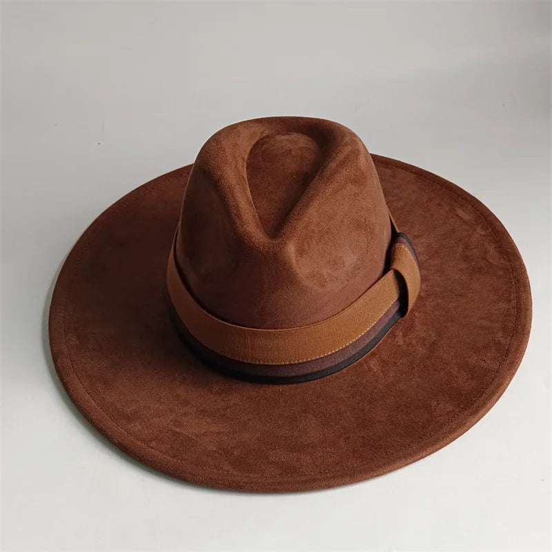Grayish Brown Suede Hat Wide Brim 2026 NEW Fedora Hat Men Women Autumn Winter Felt Hats Classic Church Fedoras Chapeau...