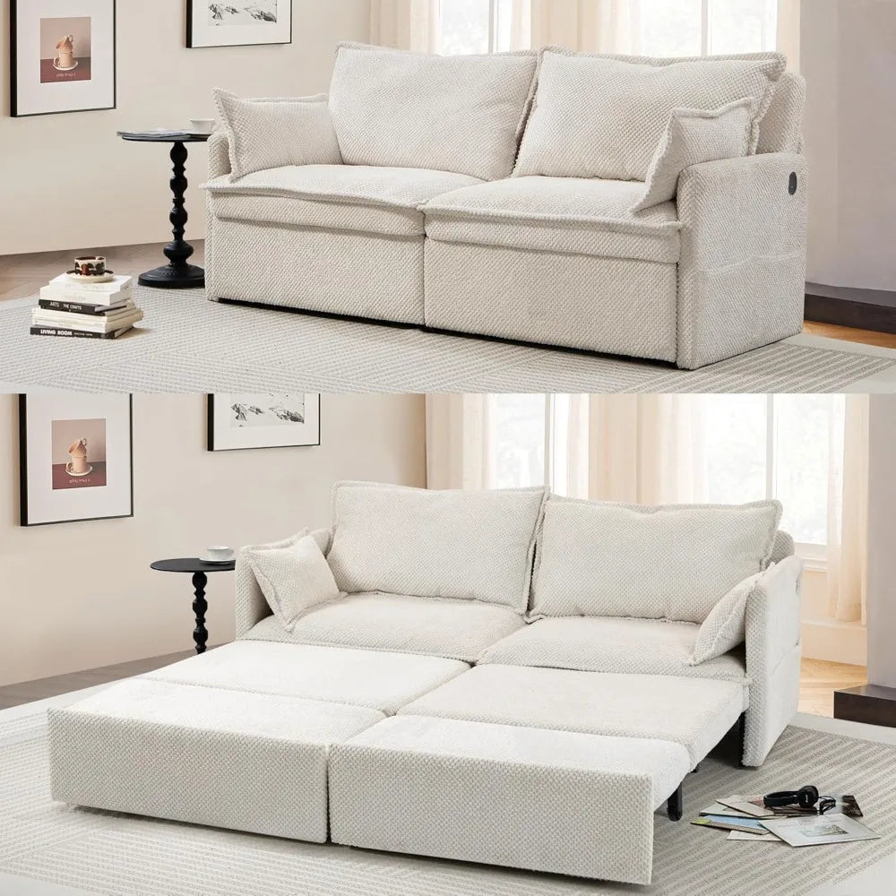 74" King Pull Out Sofa Bed - Convertible Sleeper Sofa Bed, Space Saving Corduroy Loveseat Chaise Lounge with USB Charging, Side - Kimlud