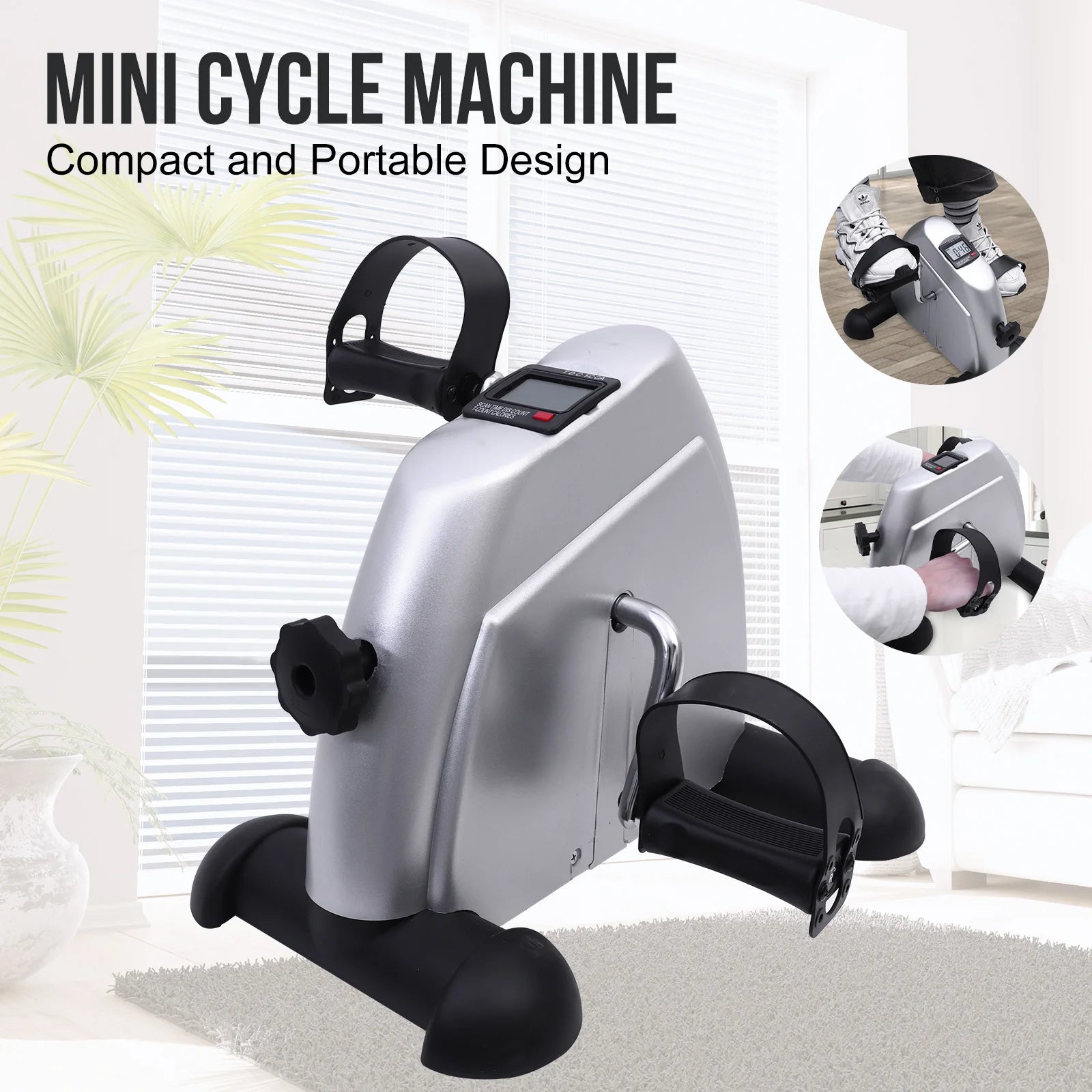 Mini Pedal Exercise Bike Under Desk Bicycle Trainer Fitness Cycling Portable LCD Display Arm Leg Fitness Equipment Home Office