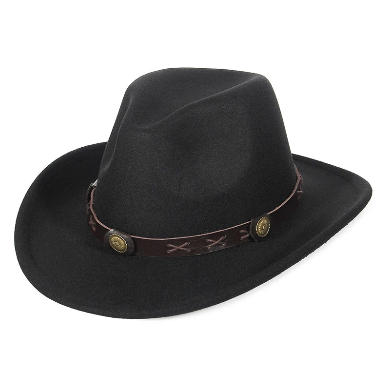 Autumn Winter Western Cowboy Hat for Men Women Wide Brim Fedora Jazz Hats Cowgirl Hat with Belt | Kimlud Outdoor Mid...