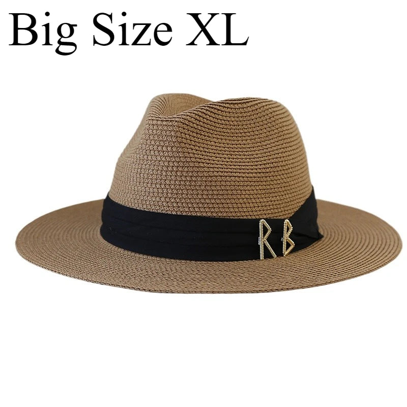 XL Big Size Sun Hat for Men Big Head Beach Panama Hat Man Wide Brim Straw Hat Designer Classic Fedora